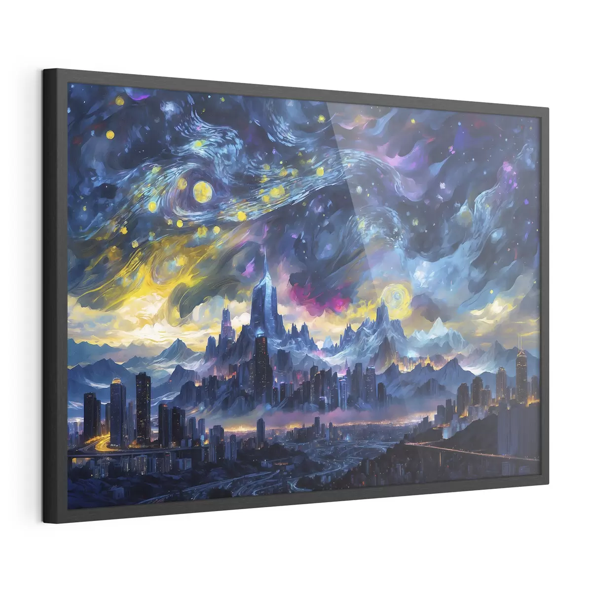 Poster Città fantastica sotto un cielo notturno luminoso f47288
