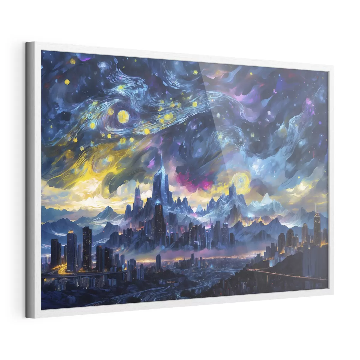 Poster Città fantastica sotto un cielo notturno luminoso f47288
