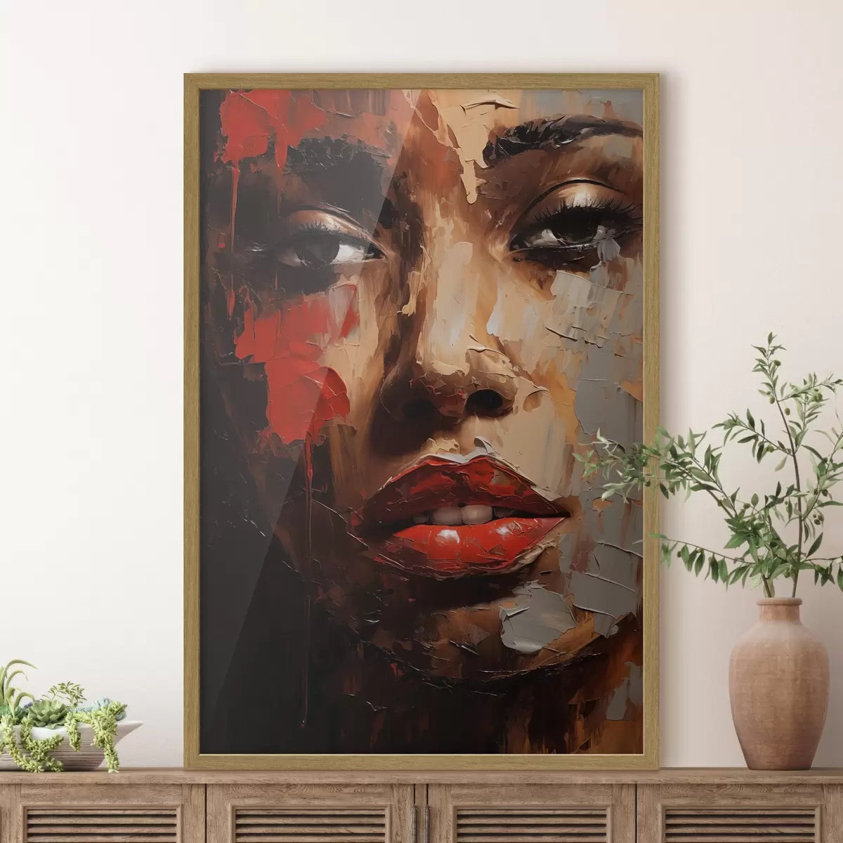Poster Ritratto femminile vivace con accenti rossi f47293