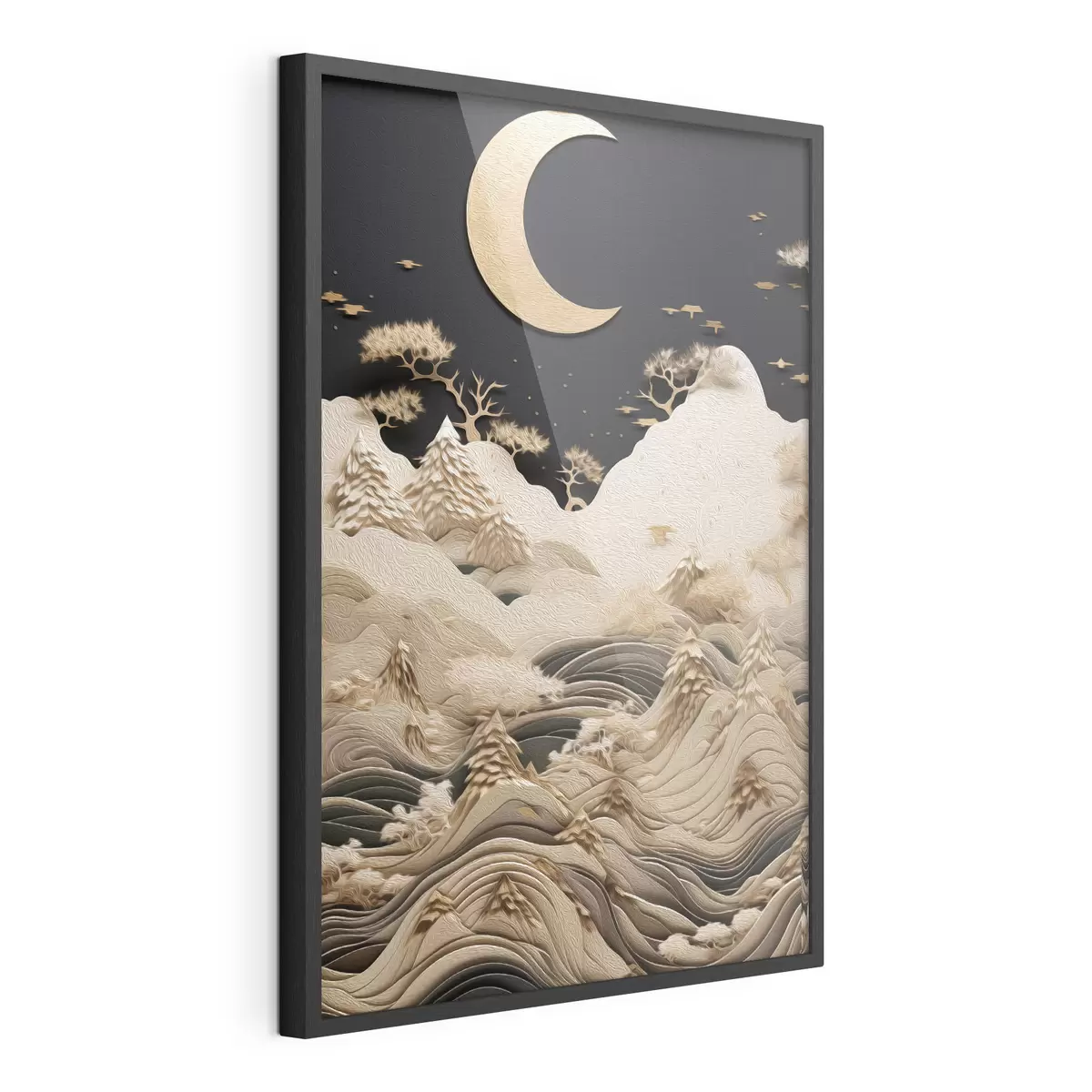 Poster Montagne e alberi stilizzati sotto la luna f47300