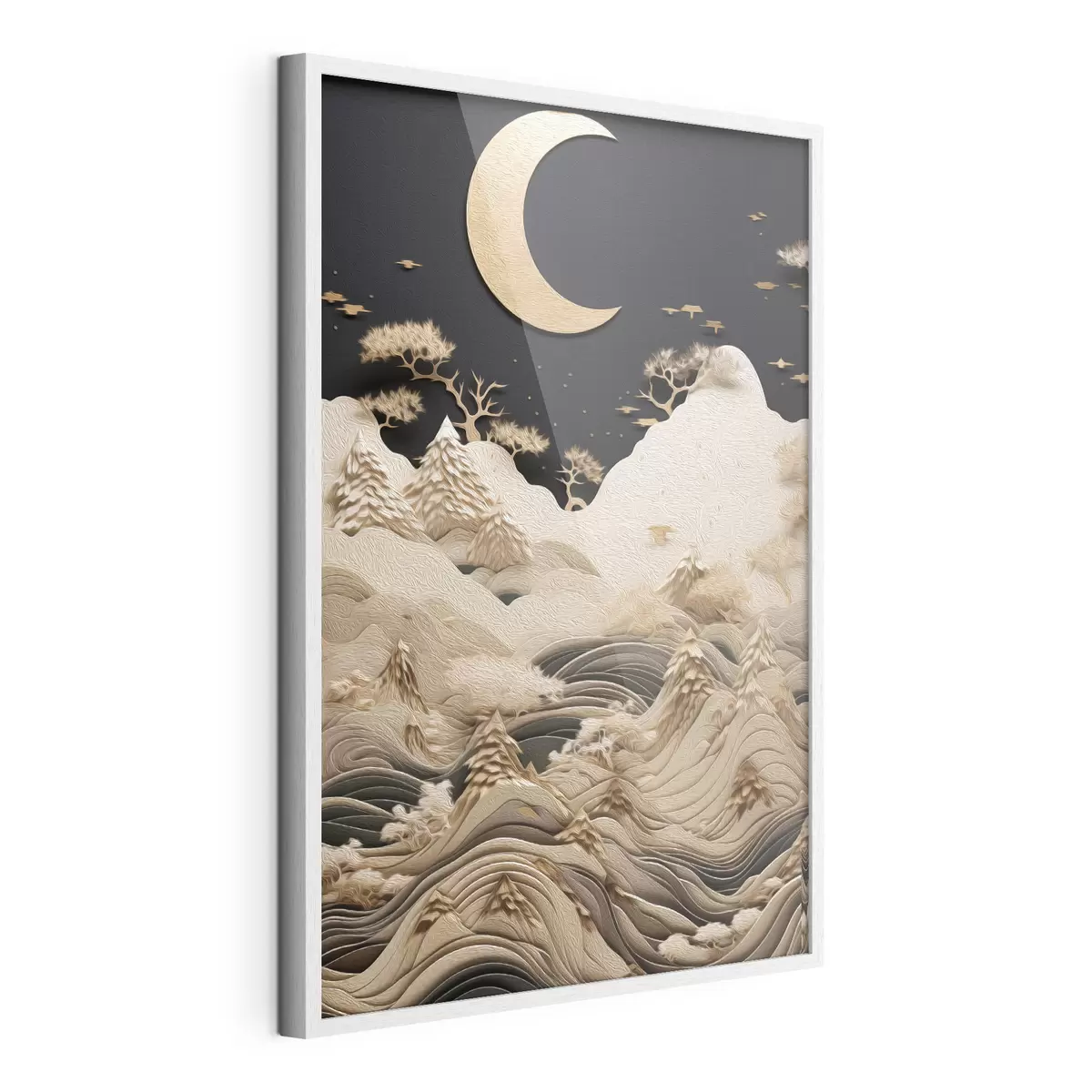 Poster Montagne e alberi stilizzati sotto la luna f47300