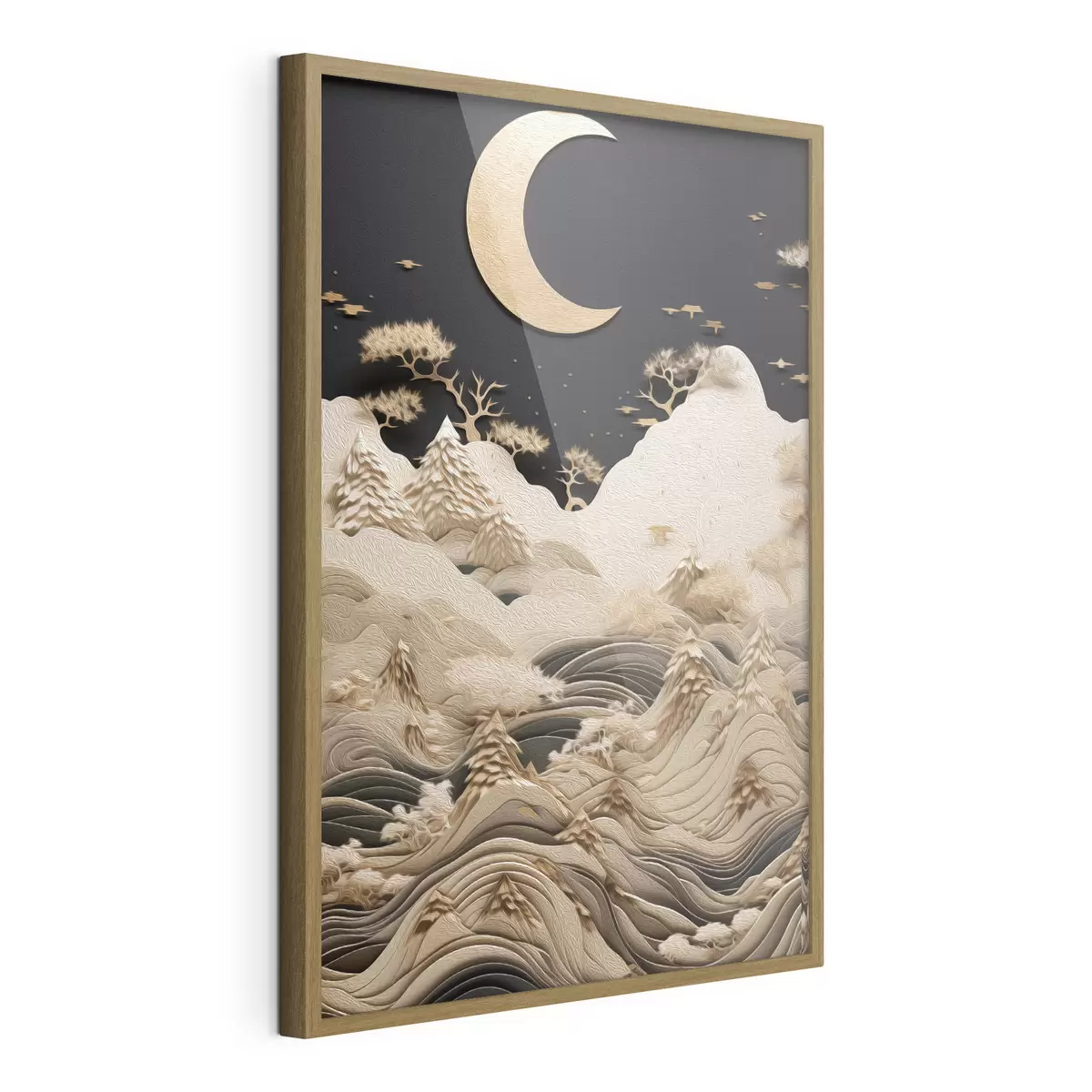 Poster Montagne e alberi stilizzati sotto la luna f47300