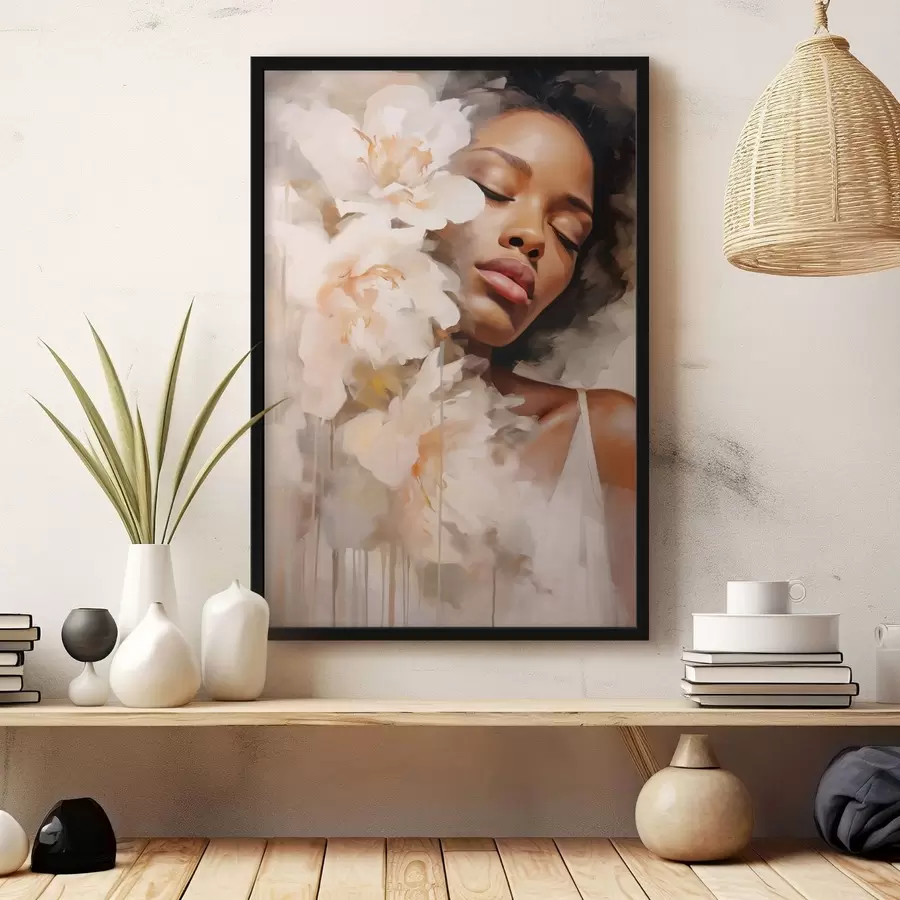 carta da parati Ritratto femminile accanto a grandi fiori nr. f47307