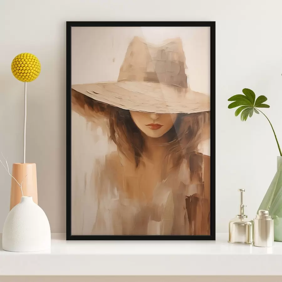 carta da parati Donna con cappello in caldi tratti astratti nr. f47312