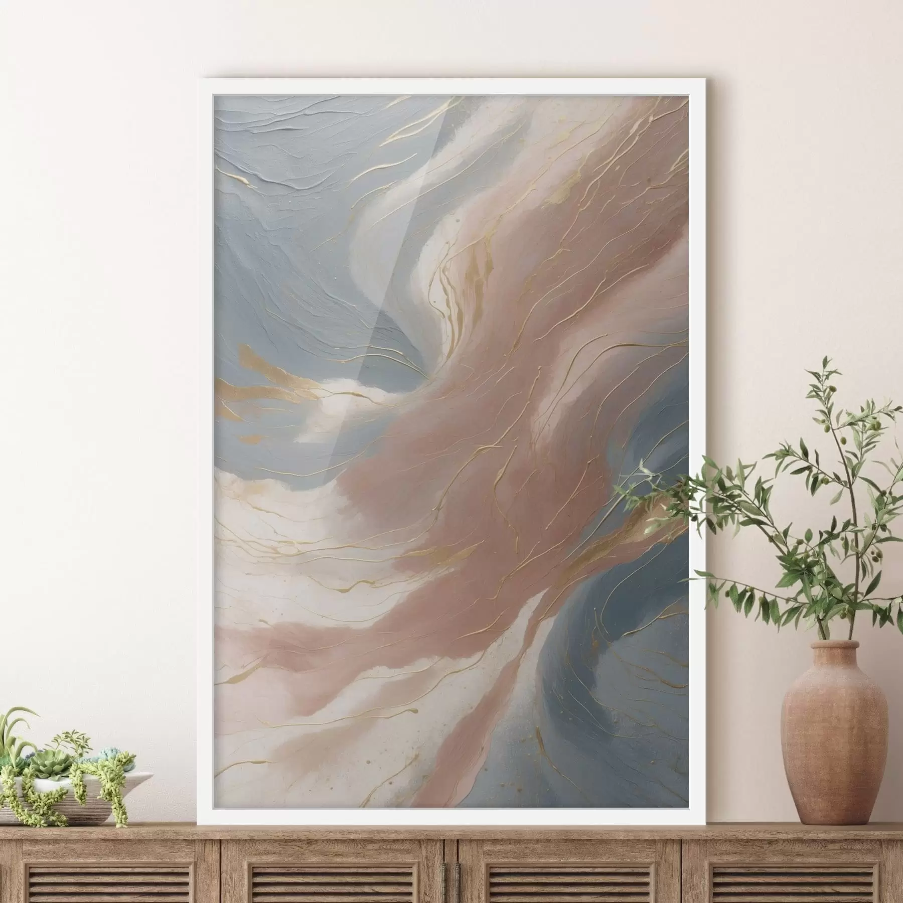 carta da parati Onde astratte in tenui tonalità di blu e rosa nr. f47753