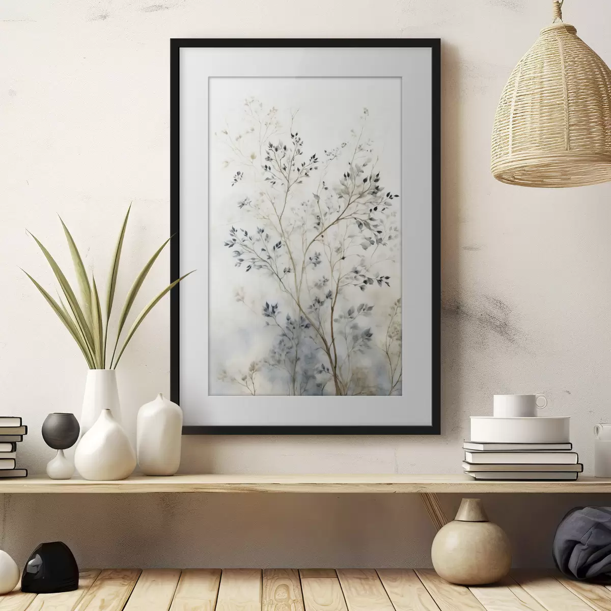 Poster Rami delicati con foglie piccole su sfondo chiaro f47763