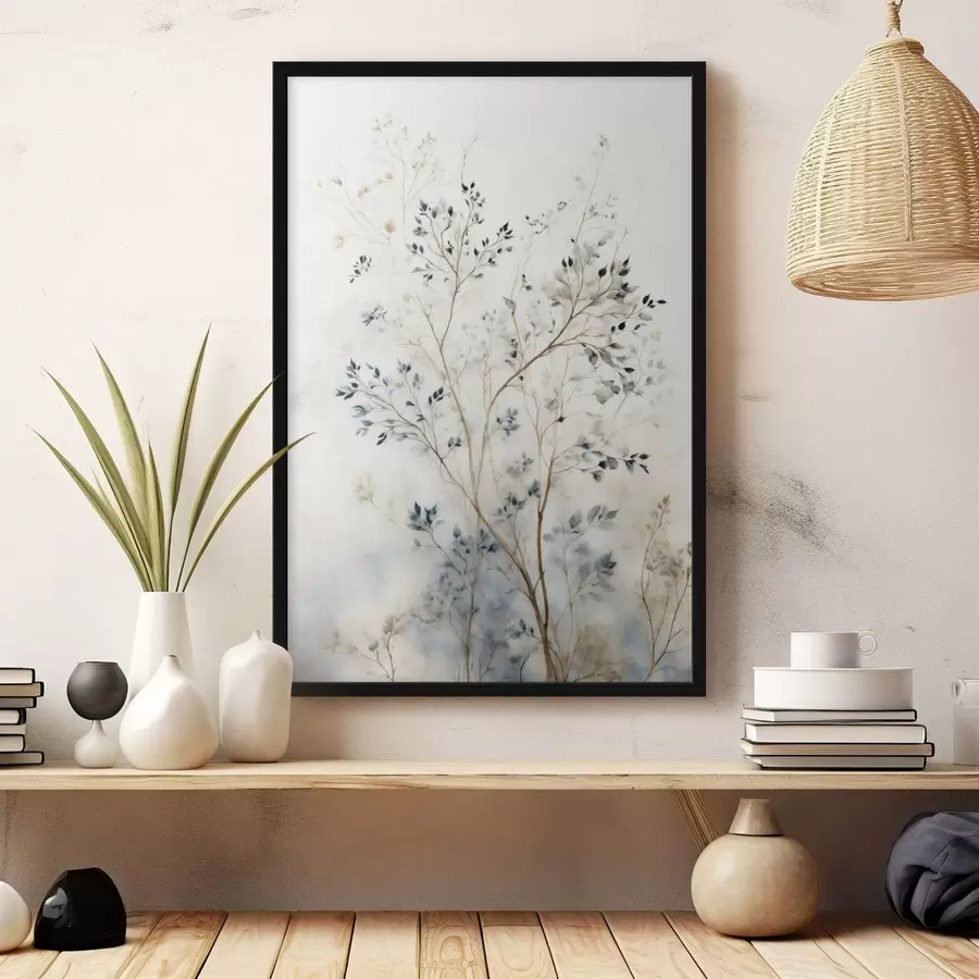 carta da parati Rami delicati con foglie piccole su sfondo chiaro nr. f47763