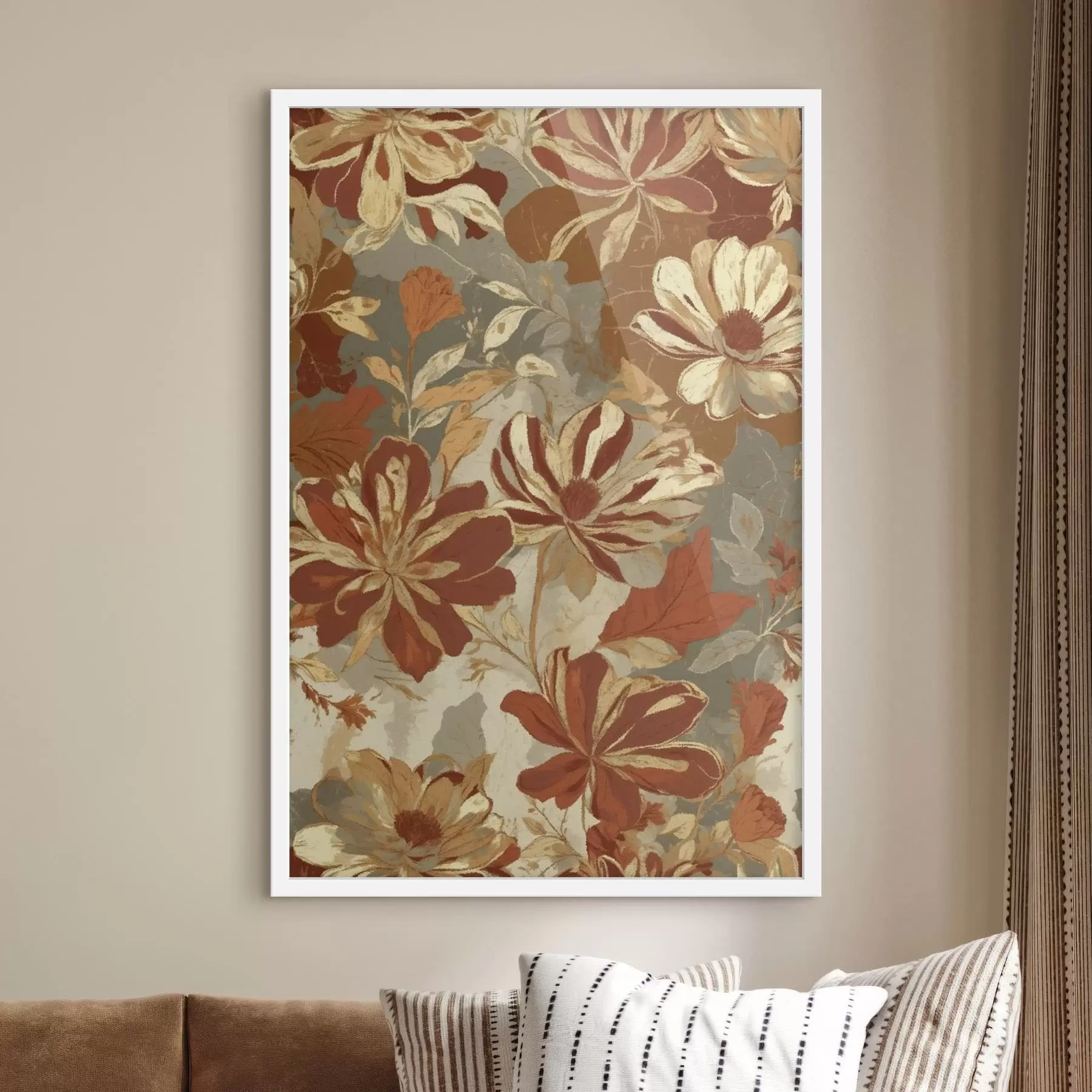 carta da parati Motivo floreale nei toni caldi del ruggine e del crema nr. f47770