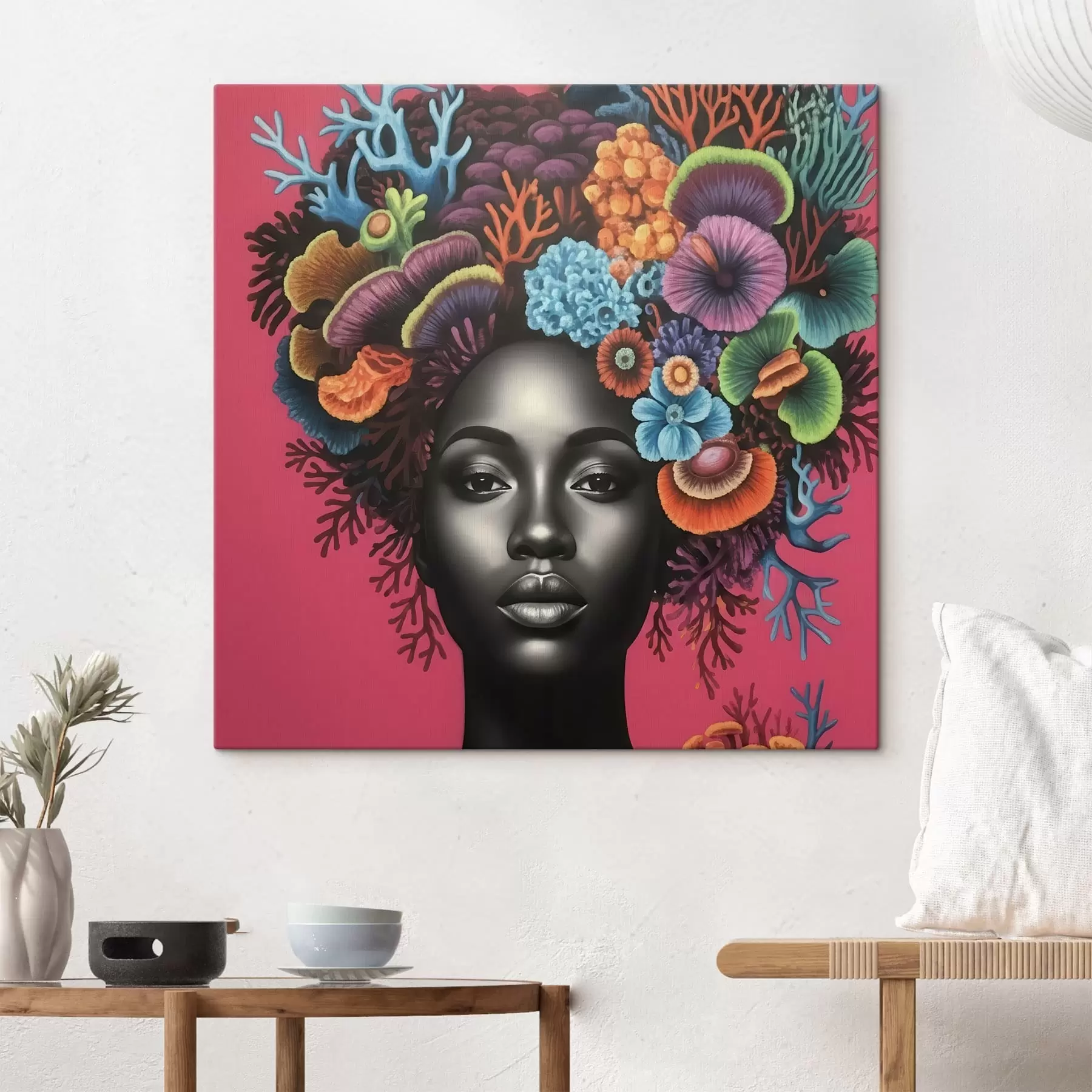 carta da parati Ritratto psichedelico di una donna con funghi nr. s47786