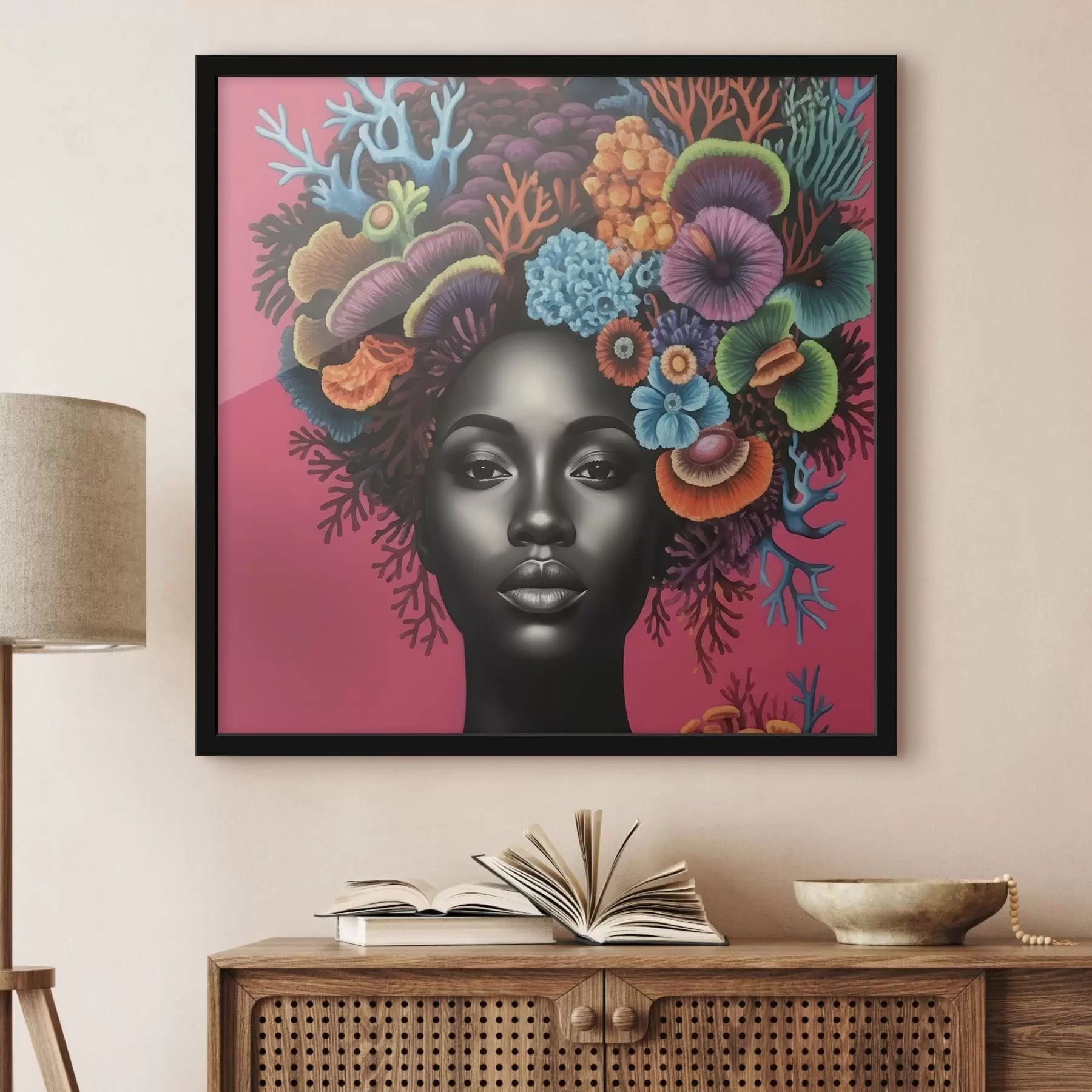 carta da parati Ritratto psichedelico di una donna con funghi nr. f47786