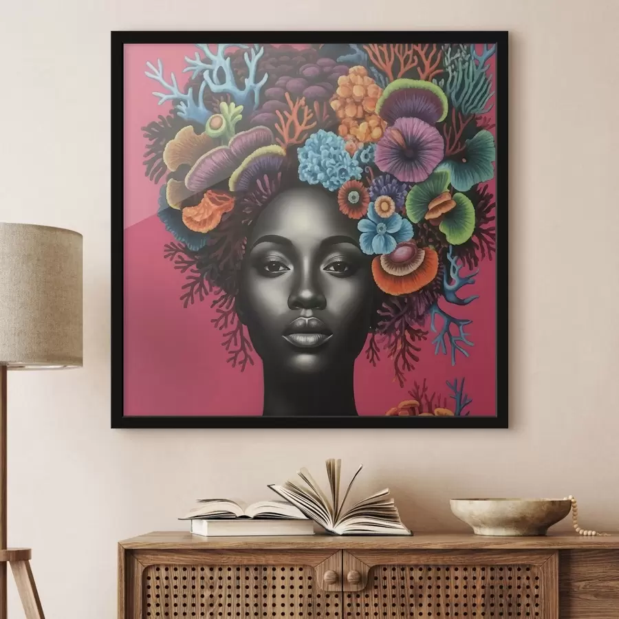 carta da parati Ritratto psichedelico di una donna con funghi nr. f47786