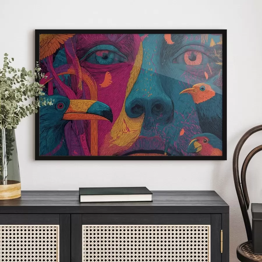 carta da parati Ritratto psichedelico con uccelli nr. f47789