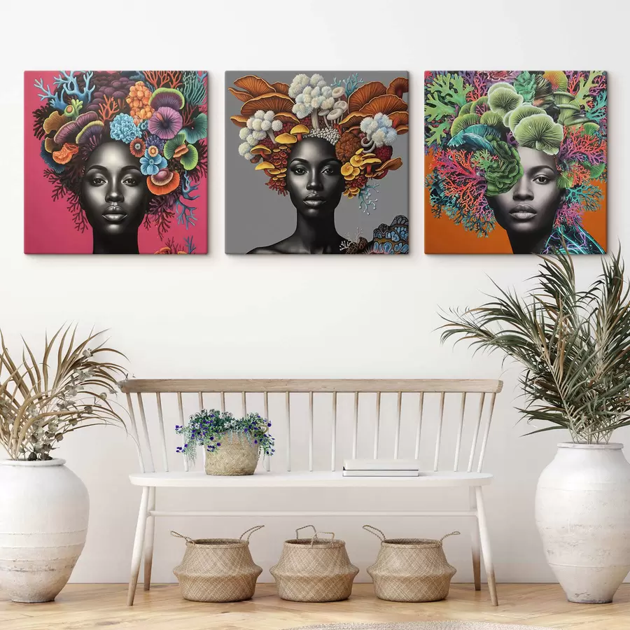 carta da parati Ritratto psichedelico di una donna con funghi nr. m01308