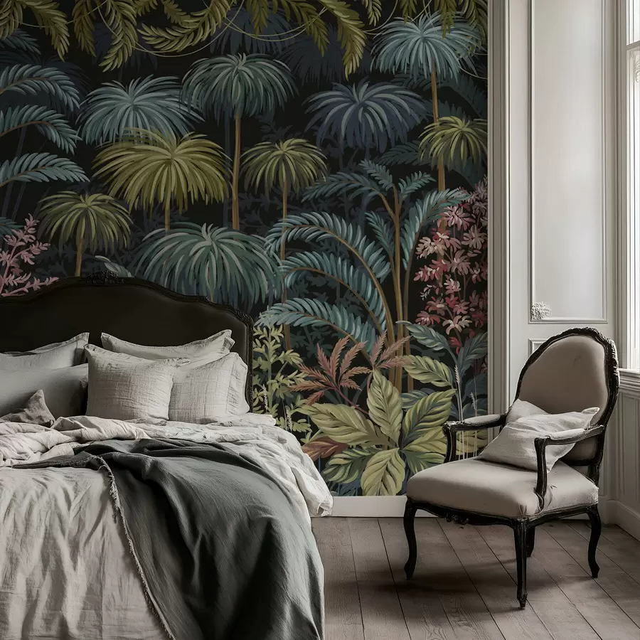 carta da parati Fogliame tropicale fitto con foglie grandi nr. w05116