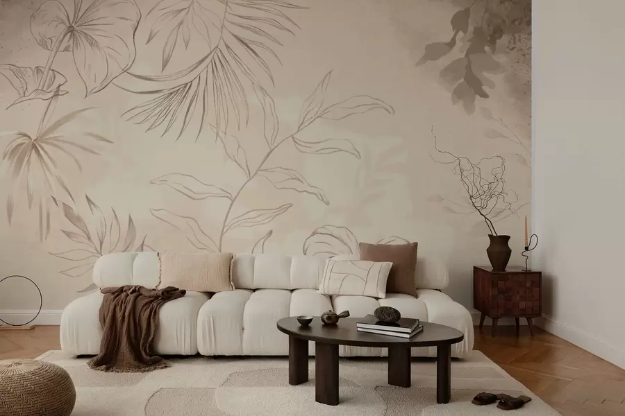 carta da parati Piante lineari su sfondo beige testurizzato nr. w05128