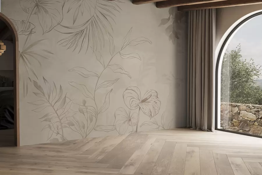 carta da parati Piante lineari su sfondo beige testurizzato nr. w05128