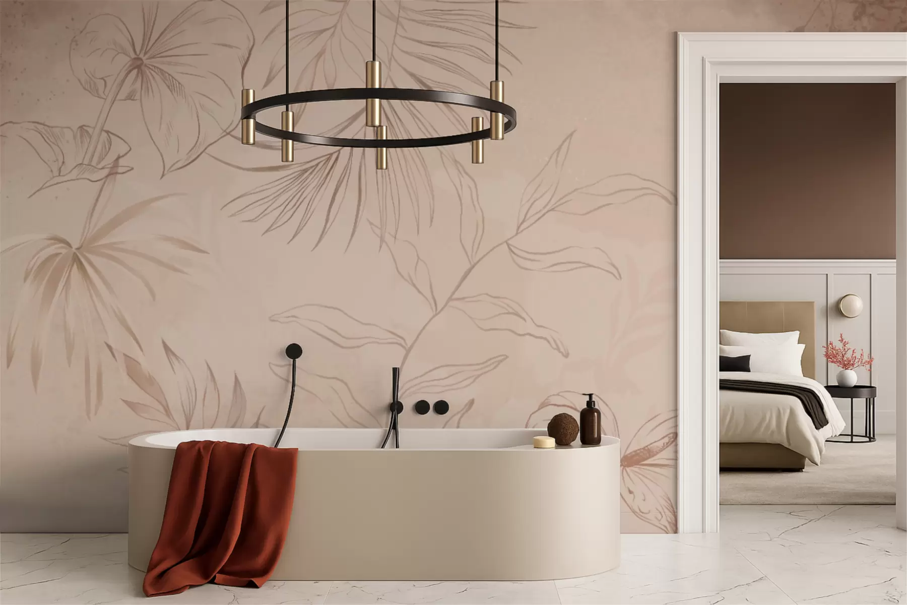 carta da parati Piante lineari su sfondo beige testurizzato nr. w05128