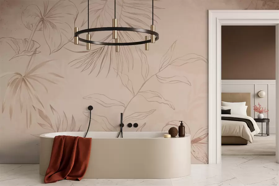 carta da parati Piante lineari su sfondo beige testurizzato nr. w05128