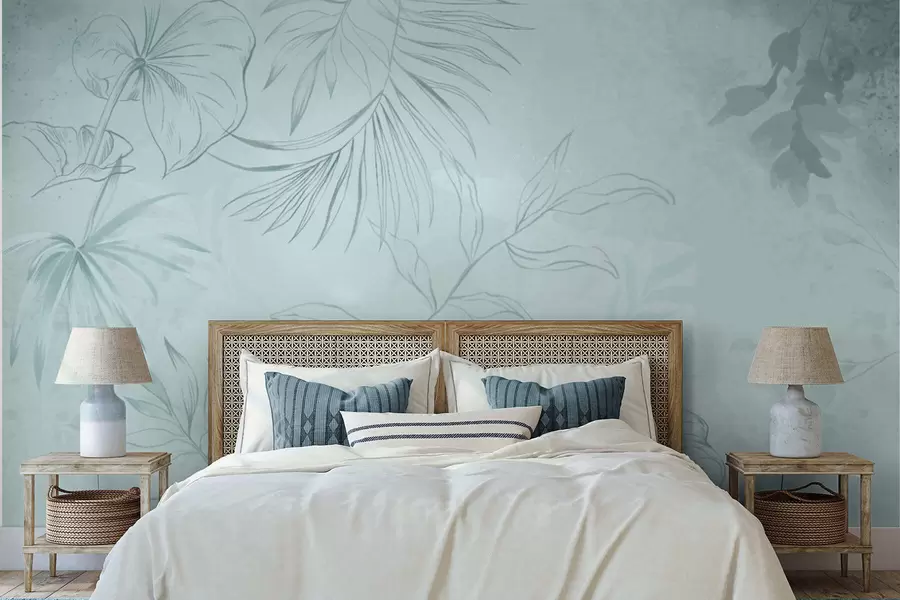 carta da parati Piante lineari su sfondo verde chiaro nr. w05128v1