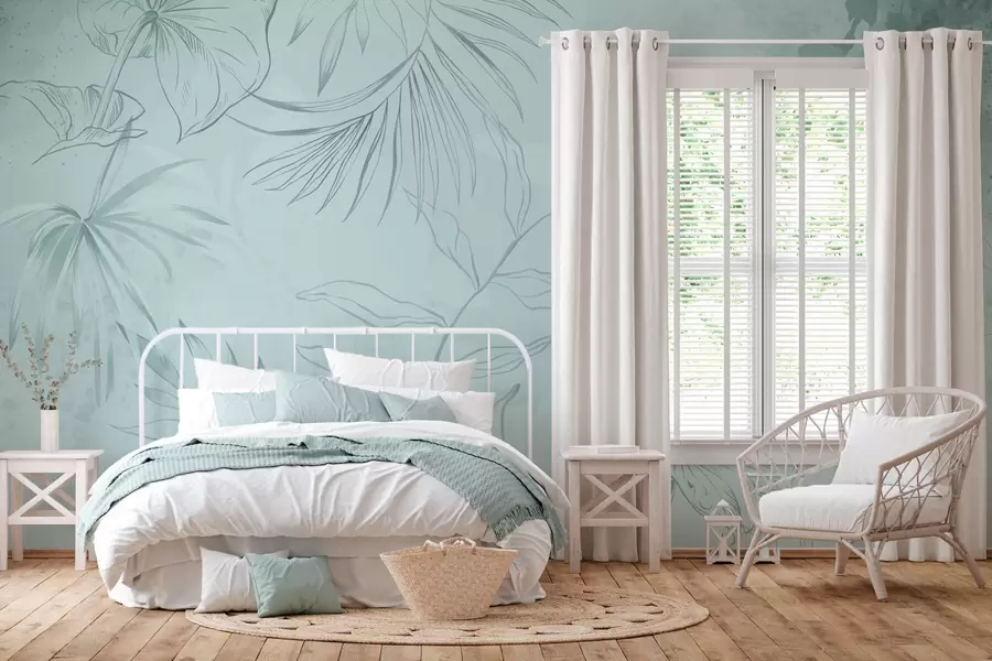 carta da parati Piante lineari su sfondo verde chiaro nr. w05128v1