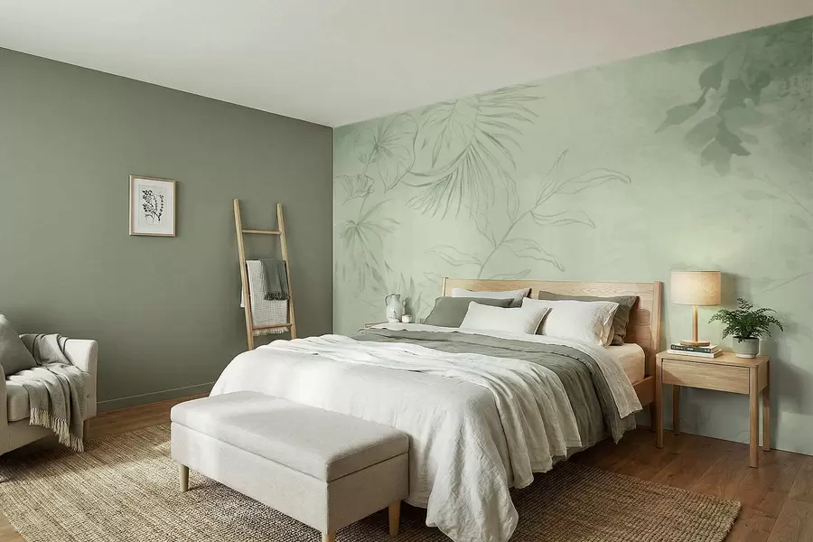 carta da parati Piante lineari su sfondo blu freddo nr. w05128v2