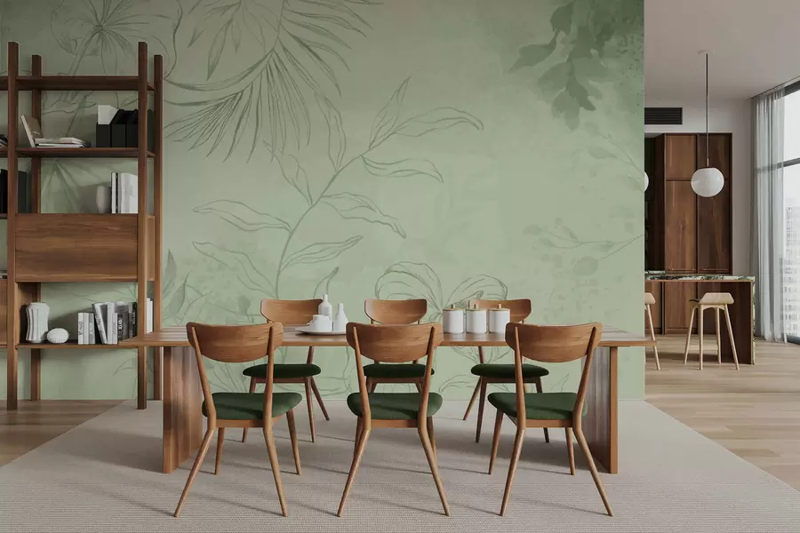 carta da parati Piante lineari su sfondo blu freddo nr. w05128v2