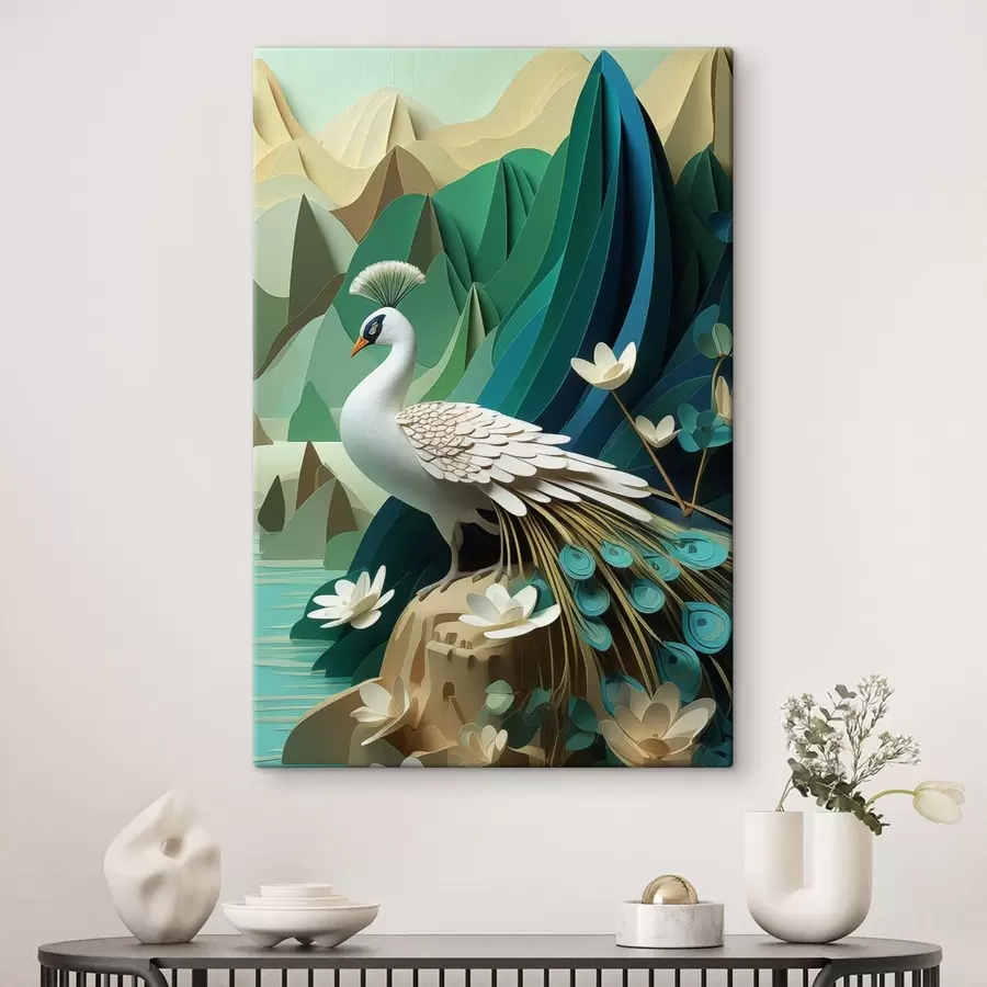 carta da parati Pavone su sfondo verde nr. s47901