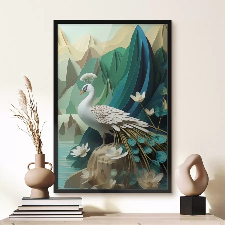 carta da parati Pavone su sfondo verde nr. f47901