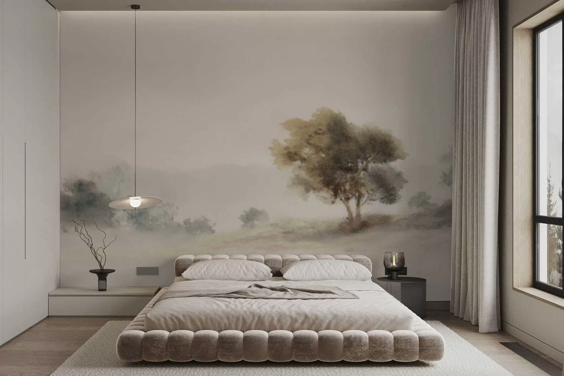 carta da parati Paesaggio minimalista con un albero solitario nella nebbia nr. w05223