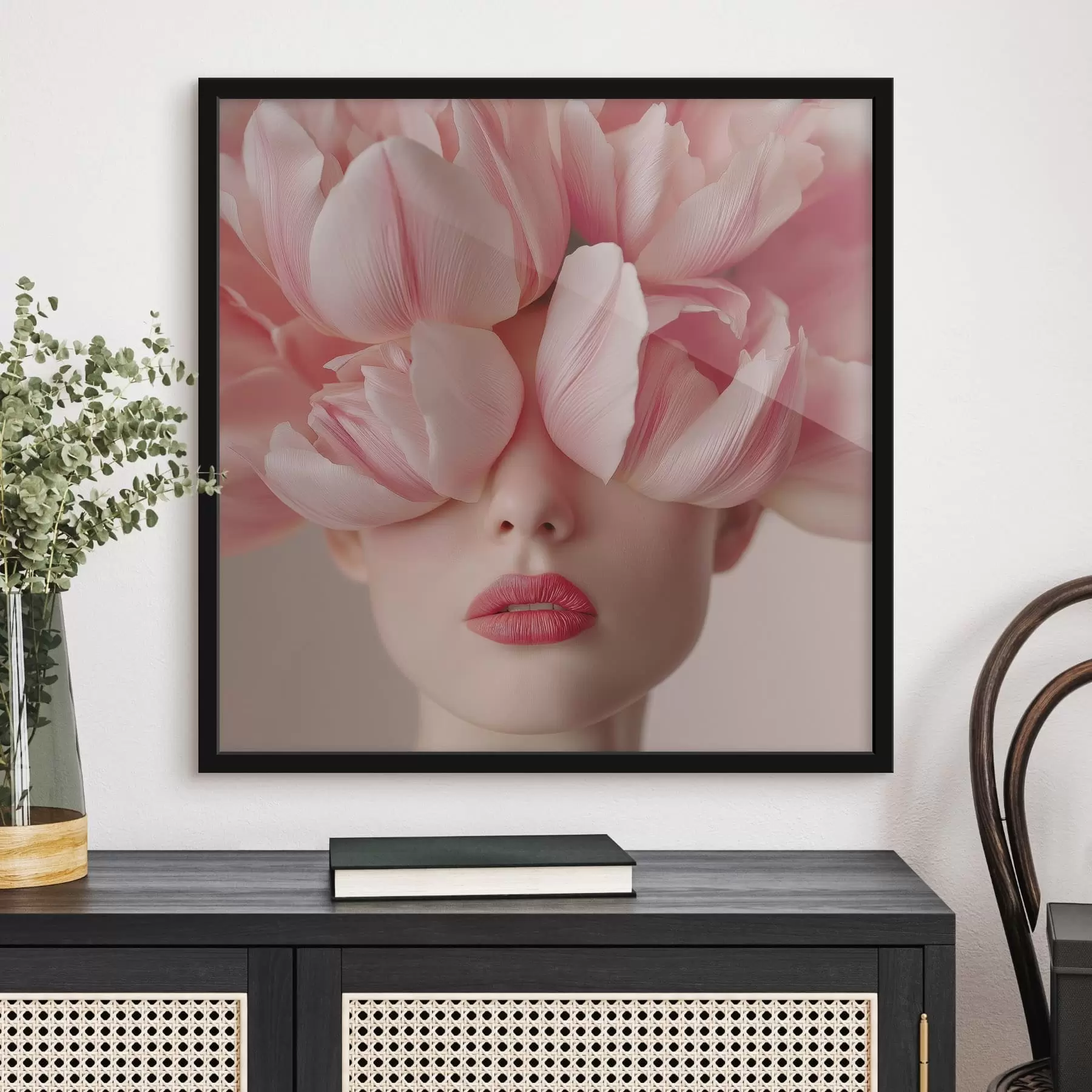 carta da parati Ritratto femminile con petali rosa nr. f47920