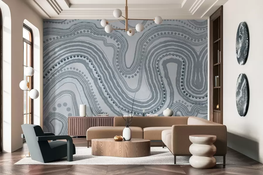 carta da parati Linee ondulate e punti blu astratti, arte moderna con texture nr. w09747v3