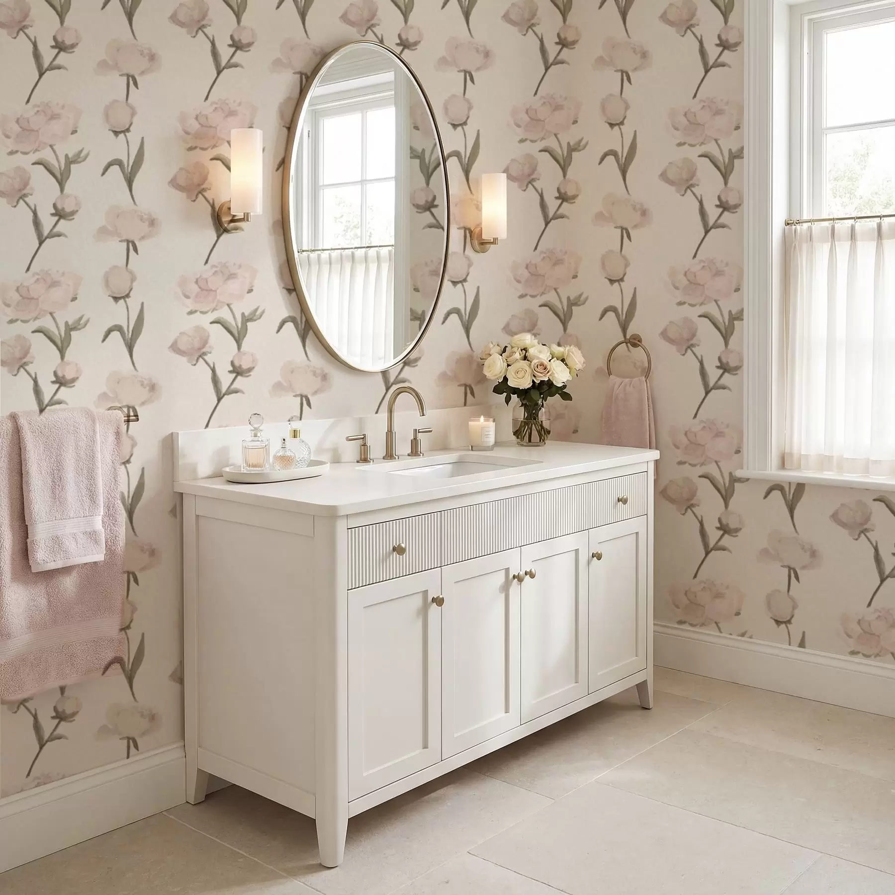 carta da parati Peonie rosa tenue su sfondo chiaro nr. a01114