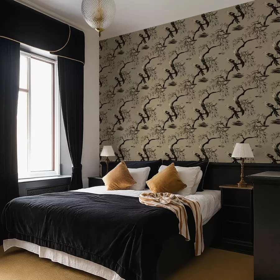 carta da parati Uccelli su un ramo in tonalità monocromatiche nr. a01116v2