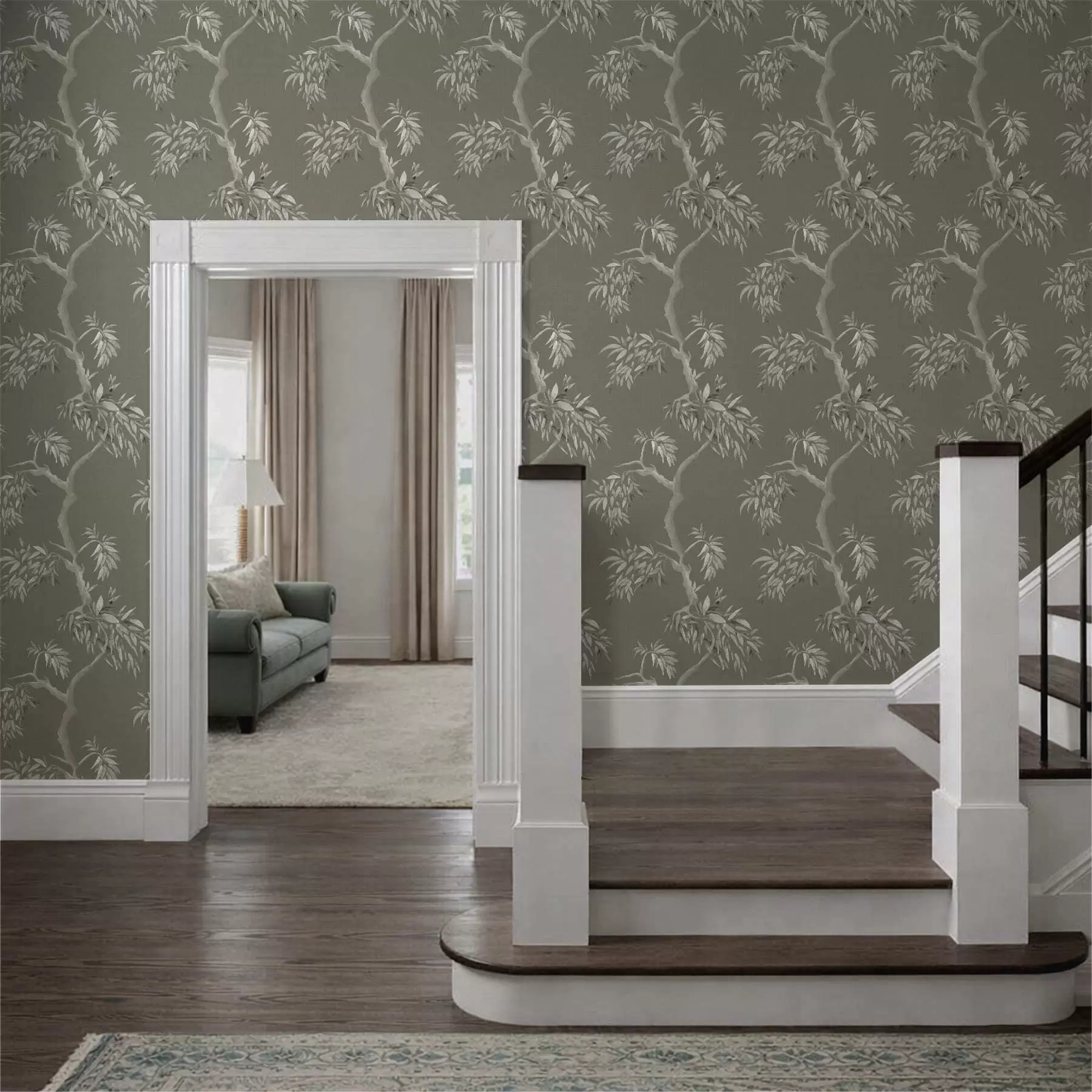 carta da parati Ramo leggero con foglie su sfondo color oliva nr. a01117v1