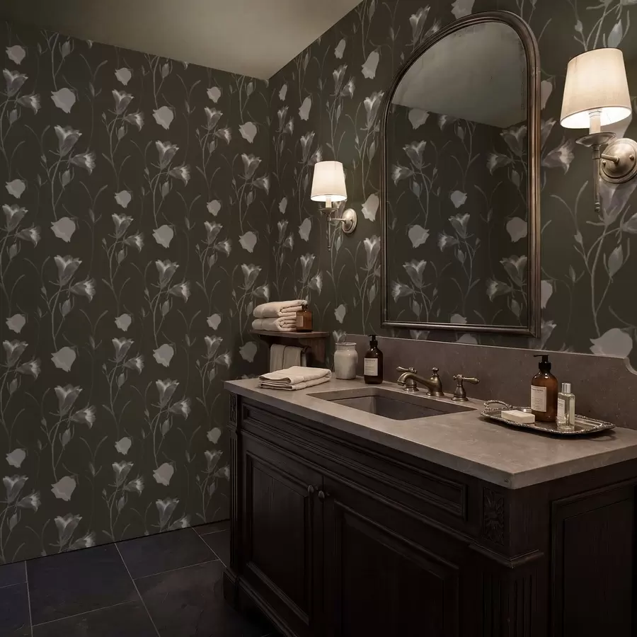 carta da parati Fiori grigi a campana su sfondo scuro nr. a01119v1