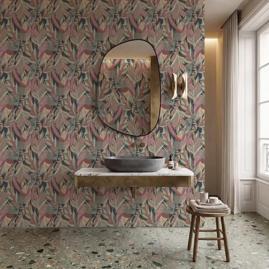 carta da parati Foglie dai motivi colorati su sfondo scuro nr. a01120