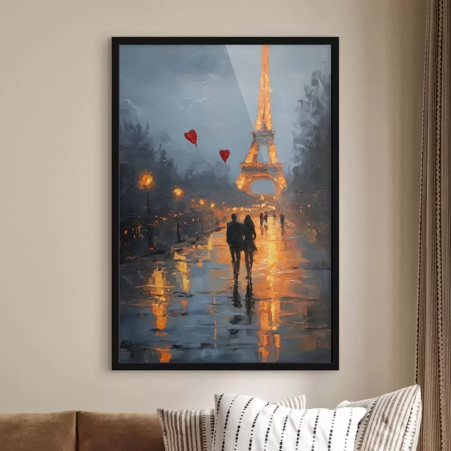 carta da parati romantica passeggiata a Parigi in stile pittura ad olio nr. f47952