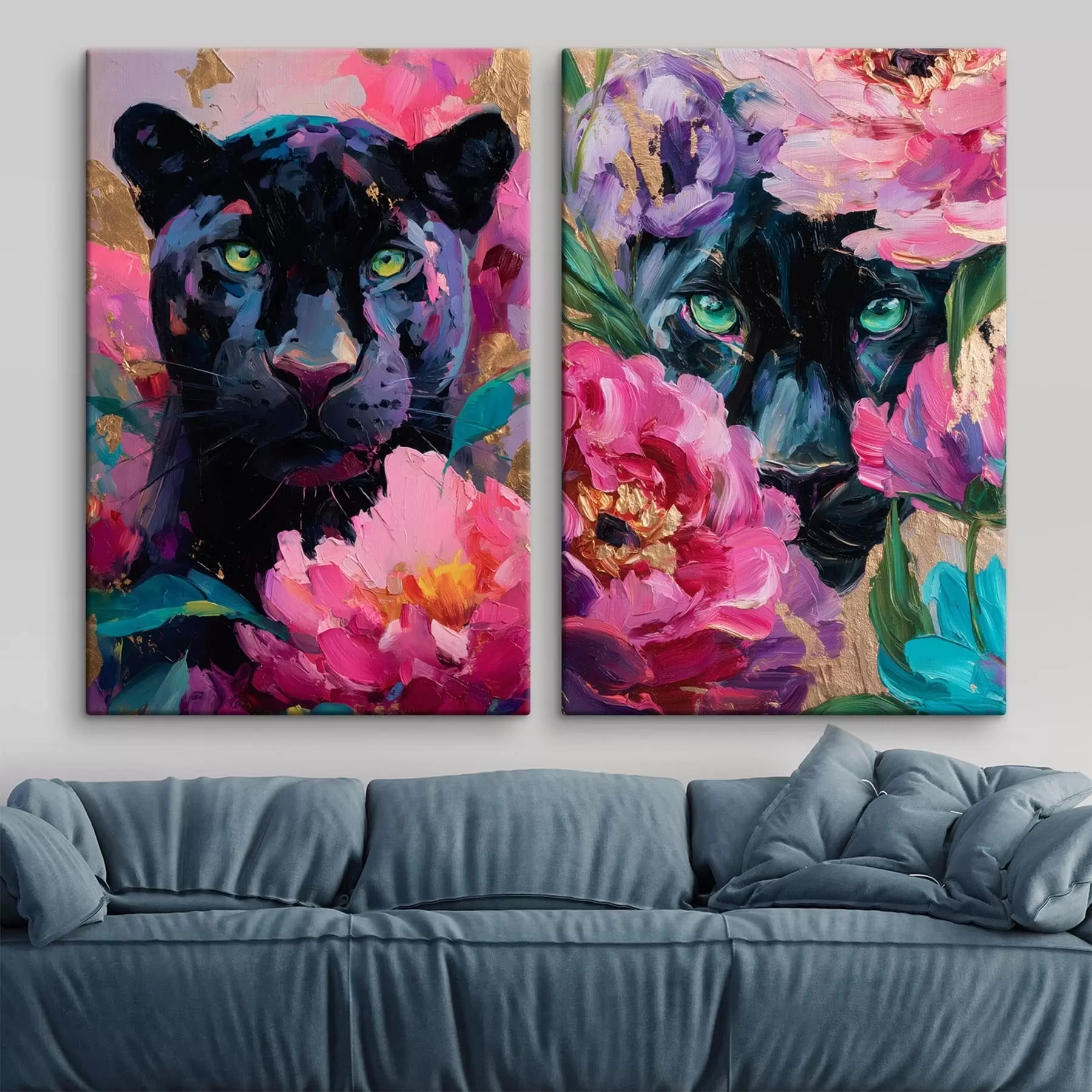 carta da parati pantera nera tra le peonie nr. m30090