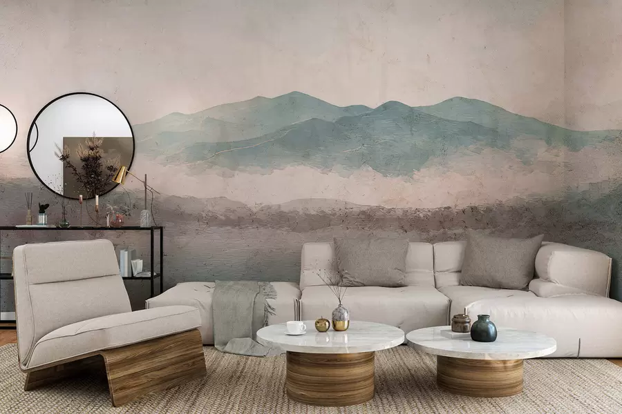 Carta da parati nature Paesaggio montano dipinto in stile grunge 