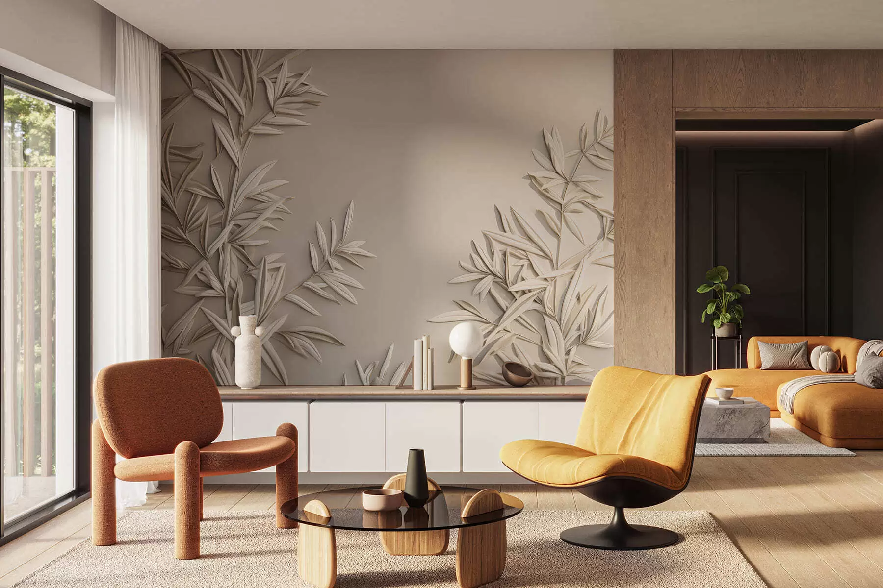 carta da parati Imitazione di foglie in bassorilievo nr. w05244