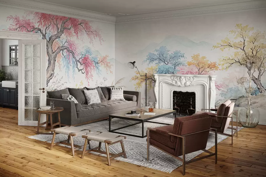 carta da parati Giardino colorato dipinto su muro di cemento nr. w05246