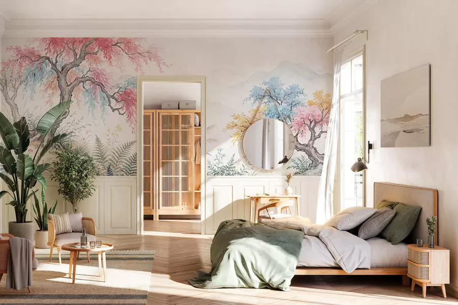 carta da parati Giardino colorato dipinto su muro di cemento nr. w05246