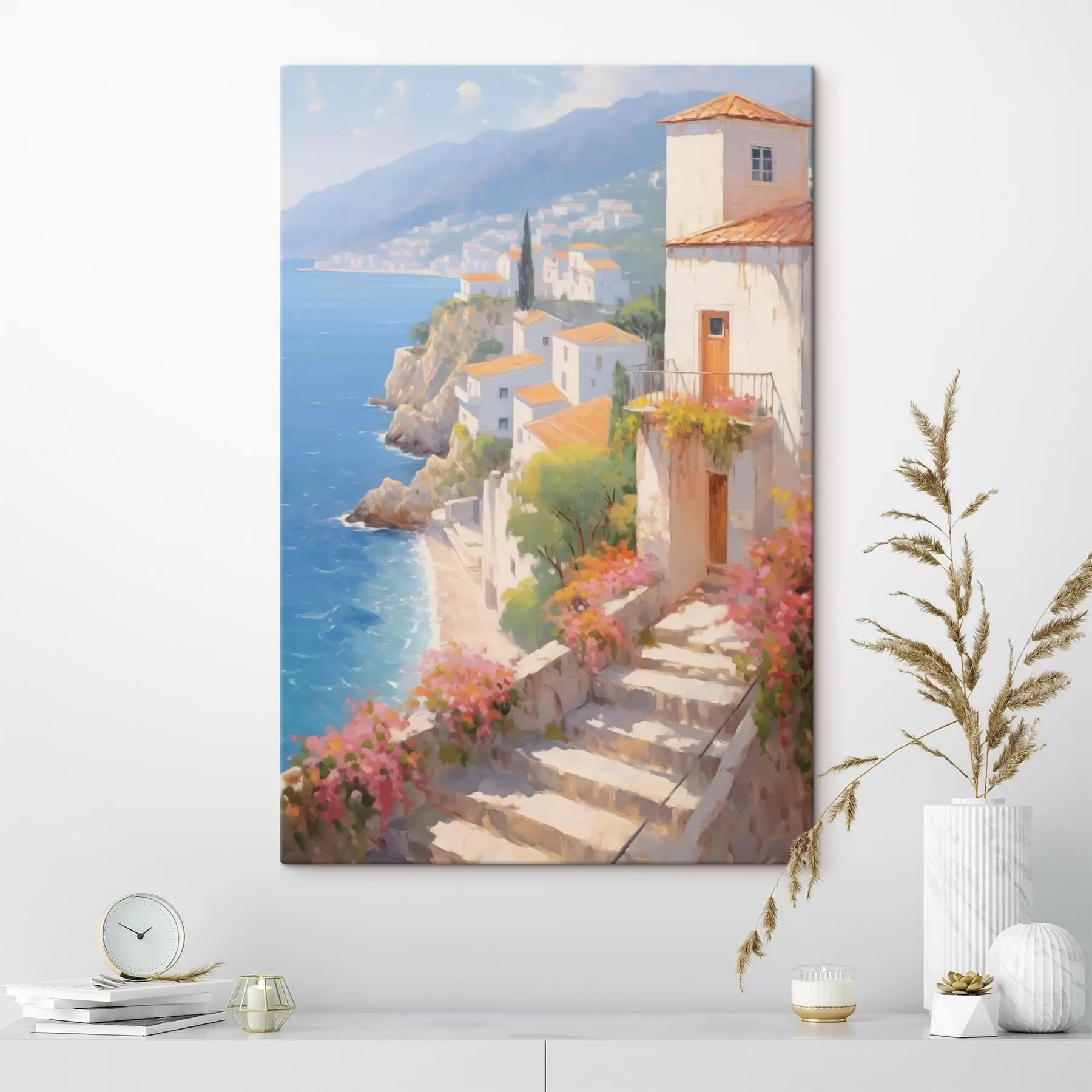 carta da parati villaggio impressionista sulla scogliera mediterranea nr. s48060