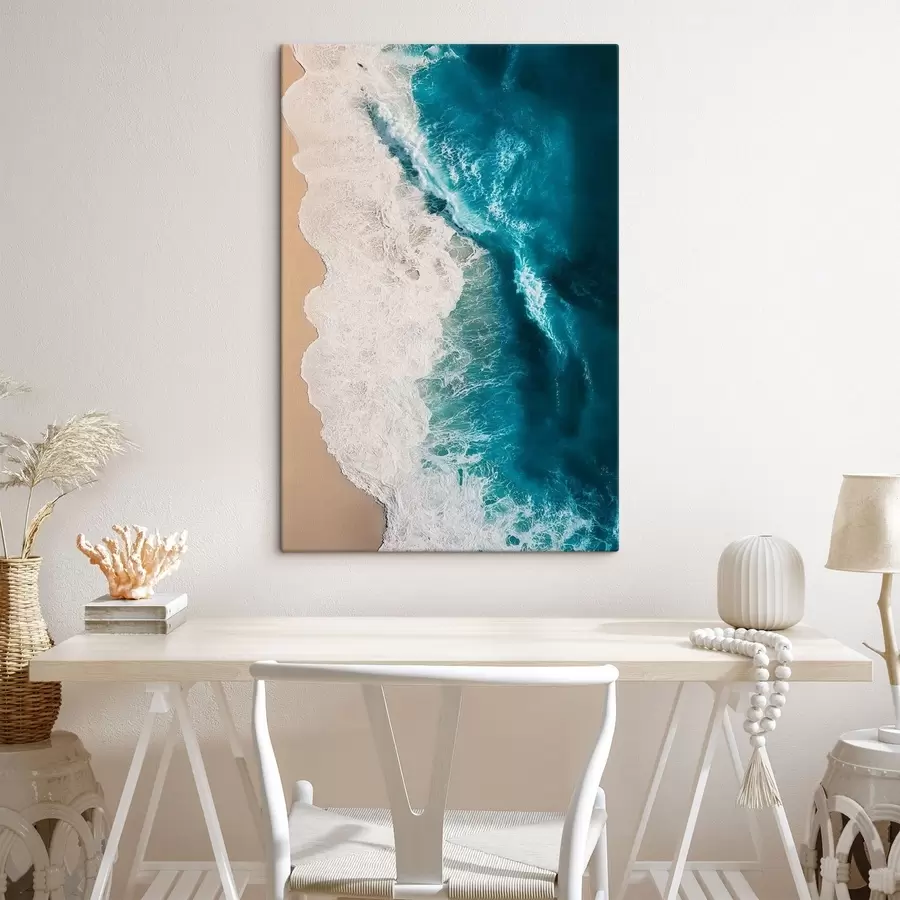 carta da parati vista aerea dall'alto delle onde dell'oceano che incontrano la spiaggia sabbiosa nr. s48062