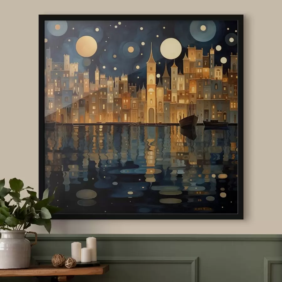 carta da parati stravagante città notturna sull'acqua nr. f48063