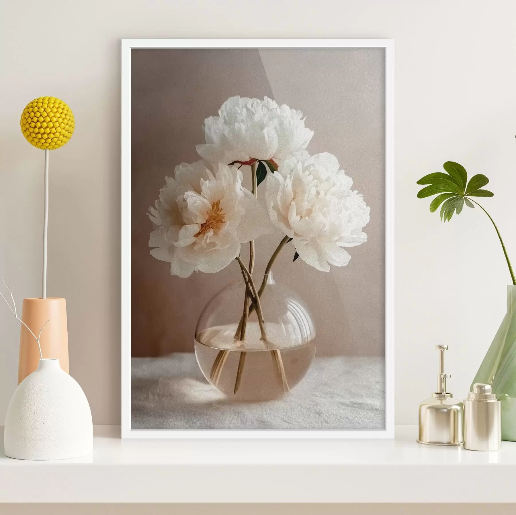 carta da parati natura morta ariosa e minimalista con  peonie nr. f48119