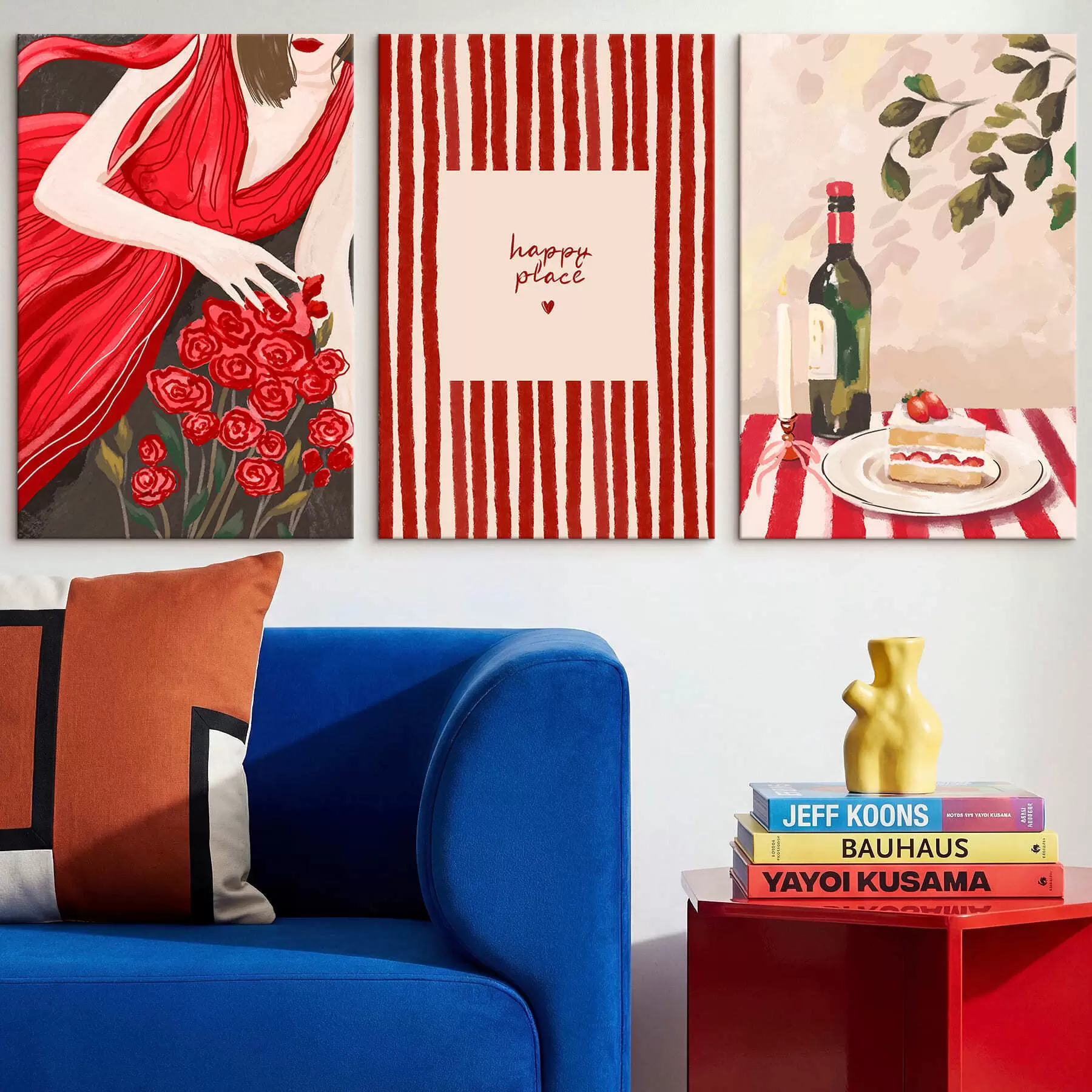 carta da parati Donna con rose, poster a strisce e tavolo nr. m30099