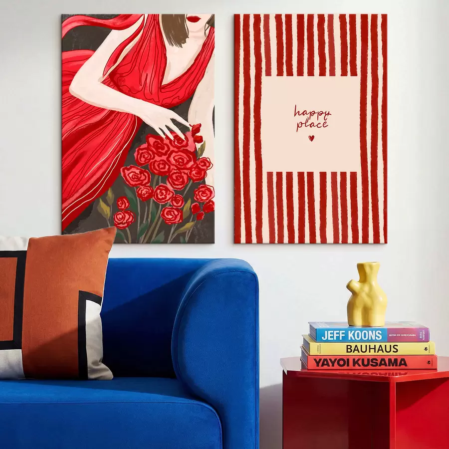 carta da parati Donna con rose e motivo rosso nr. m30107