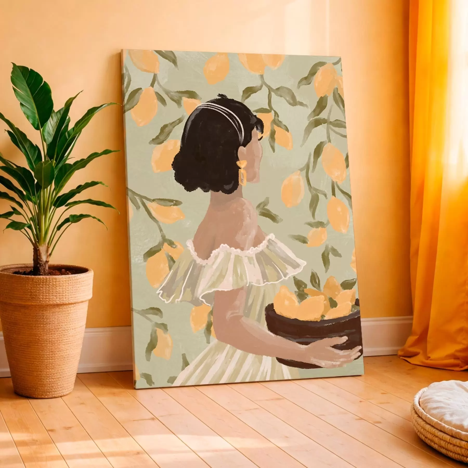 Quadro Donna che tiene una ciotola di limoni per i rami nr. s48023