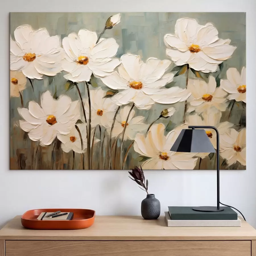 carta da parati Fiori bianchi su sfondo strutturato, pennellate nr. s48094